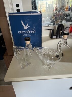New in Box  Grey Goose 30th Anniversary 3D Sculpted Glass Decanters.